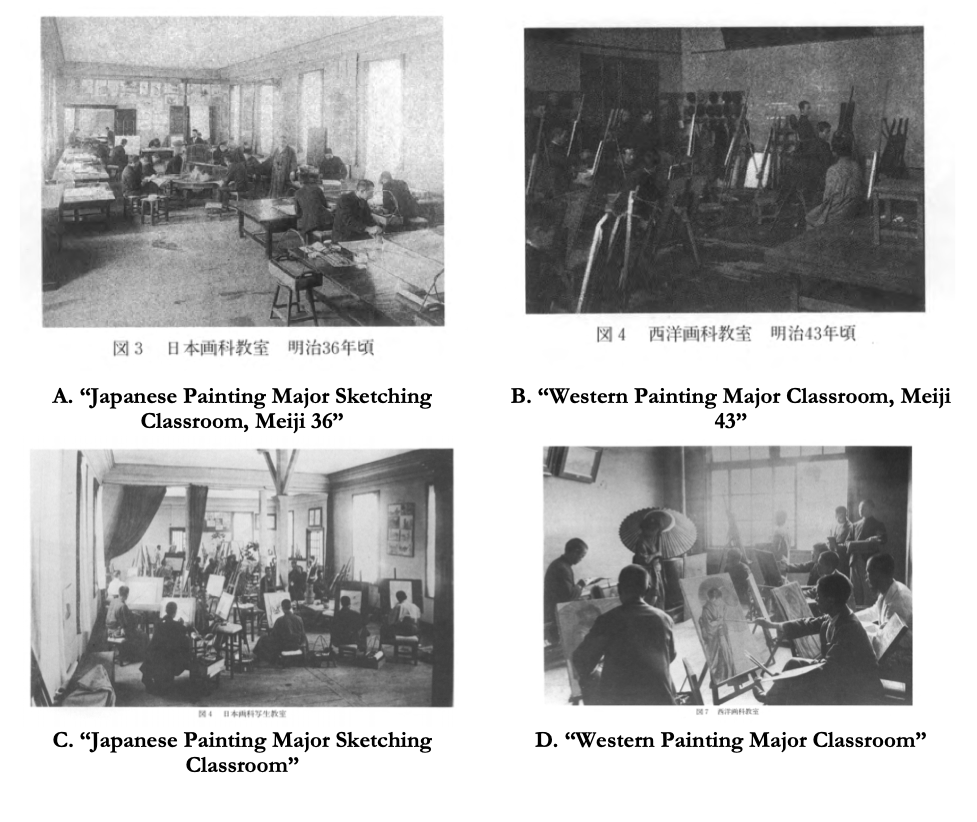 Photos of classroom settings in Tokyo School of Fine Arts